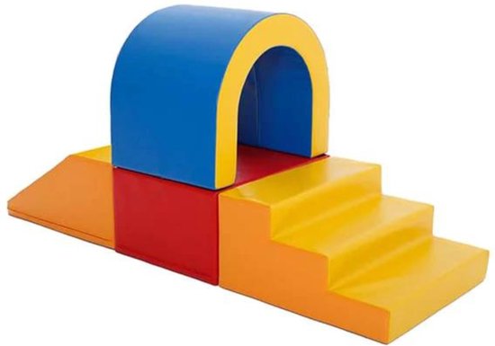 Soft Play speelset Tunnel multi color - foam blokken set met trap en glijbaan van Kidea
