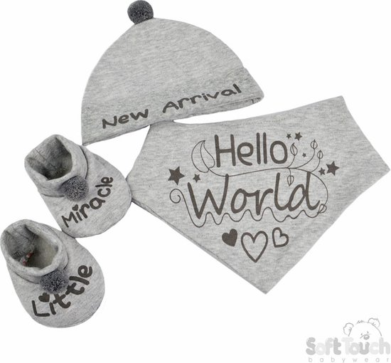 Soft Touch Babysetje Met Muts 3-delig Grijs 0-3 Maanden HBB254 van Soft Touch