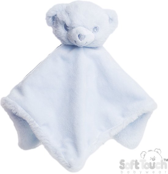 Soft Touch Eco Recycled Knuffeldoekje Beertje 36x36 Cm blauw van Soft Touch