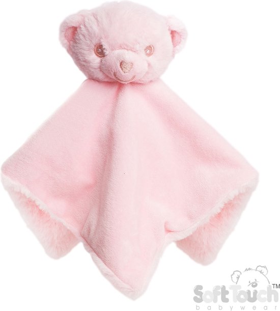Soft Touch Eco Recycled Knuffeldoekje Beertje 36x36 Cm roze van Soft Touch