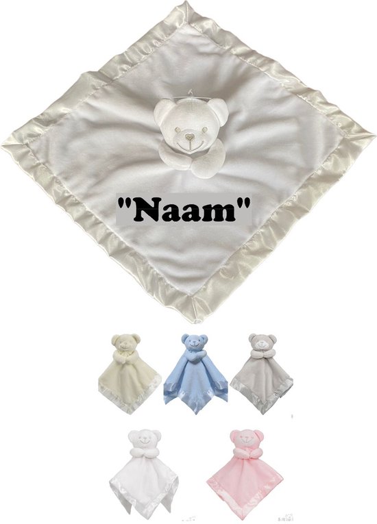 Soft Touch Knuffeldoekje Beertje Met Naam-persoonlijk kraamcadeau 38 x 38 Cm BC21 Kleur: Off White van Soft Touch