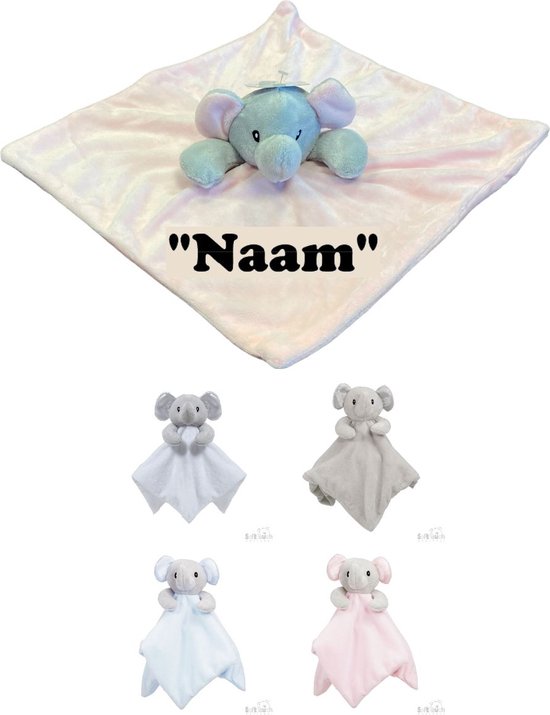 Soft Touch Knuffeldoekje Olifant Met Naam-persoonlijk kraamcadeau 36 x 36 Cm BC36 Kleur: Wit van Soft Touch