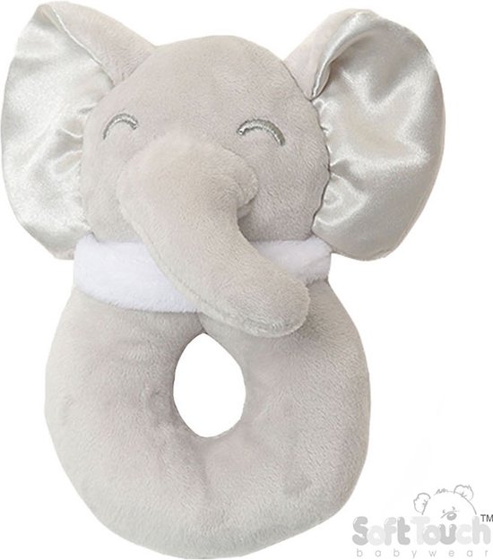 Soft Touch Rammelaar Olifant Jongens 12 Cm Polyester Grijs Met Satijnen Oortjes van Soft Touch