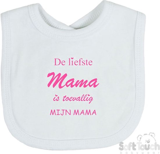 Soft Touch Slabber "De liefste mama is toevallig mijn mama" Unisex Katoen Wit/roze Maat 33x22 Cm van Soft Touch
