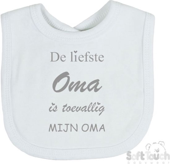 Soft Touch Slabber "De liefste oma is toevallig mijn oma" Unisex Katoen Wit/grijs Maat 33x22 Cm van Soft Touch