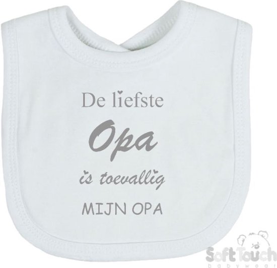Soft Touch Slabber "De liefste opa is toevallig mijn opa" Unisex Katoen Wit/grijs Maat 33x22 Cm van Soft Touch