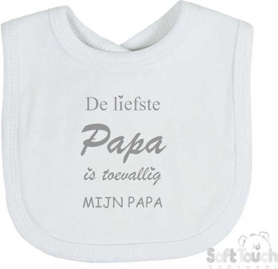 Soft Touch Slabber "De liefste papa is toevallig mijn papa" Unisex Katoen Wit/grijs Maat 33x22 Cm van Soft Touch