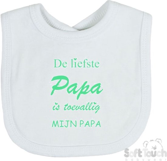 Soft Touch Slabber "De liefste papa is toevallig mijn papa" Unisex Katoen Wit/mint Maat 33x22 Cm van Soft Touch