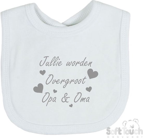 Soft Touch Slabber "Jullie worden overgroot opa & oma" Unisex Katoen Wit/grijs Maat 33x22 Cm Zwangerschap aankondigen - Bekendmaking zwangerschap - Zwangerschapsaankondiging van Soft Touch