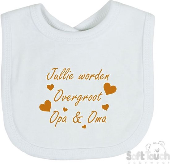 Soft Touch Slabber "Jullie worden overgroot opa & oma" Unisex Katoen Wit/tan Maat 33x22 Cm Zwangerschap aankondigen - Bekendmaking zwangerschap - Zwangerschapsaankondiging van Soft Touch