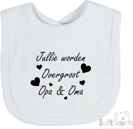 Soft Touch Slabber "Jullie worden overgroot opa & oma" Unisex Katoen Wit/zwart Maat 33x22 Cm Zwangerschap aankondigen - Bekendmaking zwangerschap - Zwangerschapsaankondiging van Soft Touch