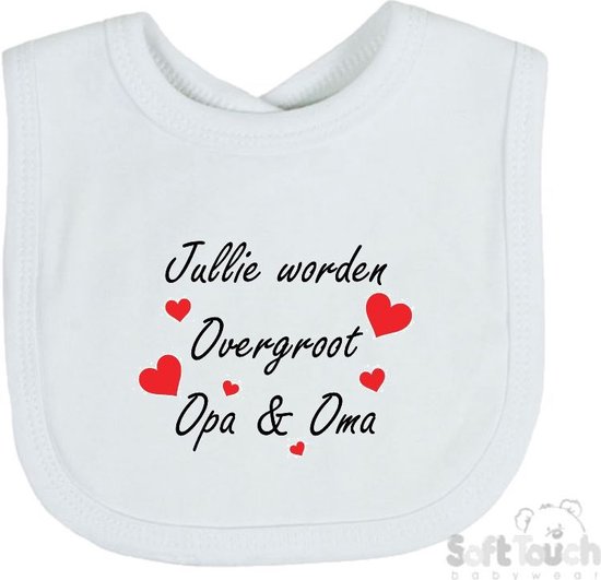 Soft Touch Slabber "Jullie worden overgroot opa & oma" Unisex Katoen Wit/zwart/rood Maat 33x22 Cm Zwangerschap aankondigen - Bekendmaking zwangerschap - Zwangerschapsaankondiging van Soft Touch
