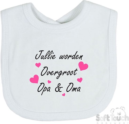 Soft Touch Slabber "Jullie worden overgroot opa & oma" Unisex Katoen Wit/zwart/roze Maat 33x22 Cm Zwangerschap aankondigen - Bekendmaking zwangerschap - Zwangerschapsaankondiging van Soft Touch