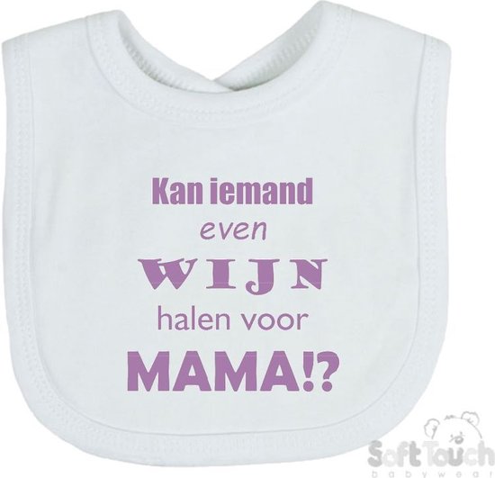 Soft Touch Slabber "Kan iemand even wijn halen voor mama!?" Unisex Moeder Moederdag Mama Katoen Wit/lila Maat 33x22 Cm van Soft Touch