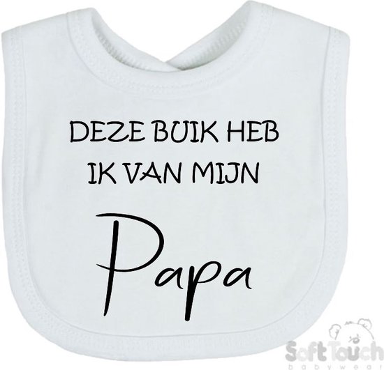Soft Touch Slabber Slabbetje Slab "Deze buik heb ik van Papa" Unisex Katoen Wit/zwart Maat 33x22 Cm van Soft Touch
