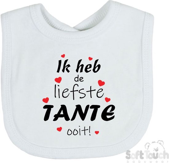 Soft Touch Slabber Slabbetje Slab "Ik heb de liefste TANTE ooit!" Unisex Katoen Wit/zwart/rood Maat 33x22 Cm van Soft Touch