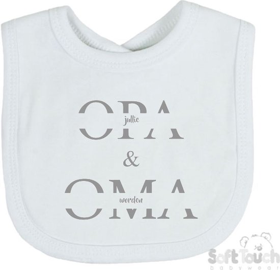Soft Touch Slabber Slabbetje Slab "Jullie worden opa & oma" Unisex Katoen Wit/grijs Maat 33x22 Cm van Soft Touch