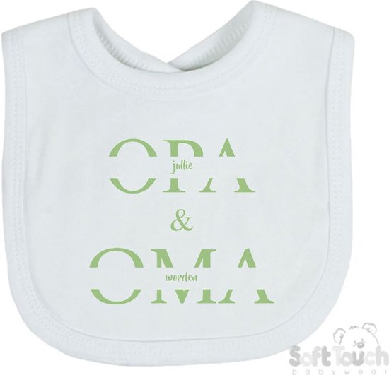 Soft Touch Slabber Slabbetje Slab "Jullie worden opa & oma" Unisex Katoen Wit/sage green (saliegroen) Maat 33x22 Cm van Soft Touch