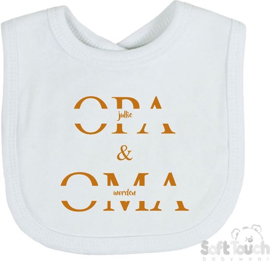 Soft Touch Slabber Slabbetje Slab "Jullie worden opa & oma" Unisex Katoen Wit/tan Maat 33x22 Cm van Soft Touch
