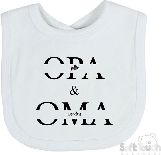 Soft Touch Slabber Slabbetje Slab "Jullie worden opa & oma" Unisex Katoen Wit/zwart Maat 33x22 Cm van Soft Touch