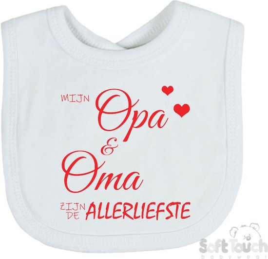 Soft Touch Slabber Slabbetje Slab "Mijn opa & oma zijn de allerliefste" Unisex Katoen Wit/rood Maat 33x22 Cm van Soft Touch