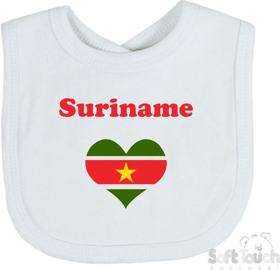 Soft Touch Slabber Slabbetje Slab "Suriname" Unisex Katoen Wit/rood/groen/geel Maat 33x22 Cm van Merkloos