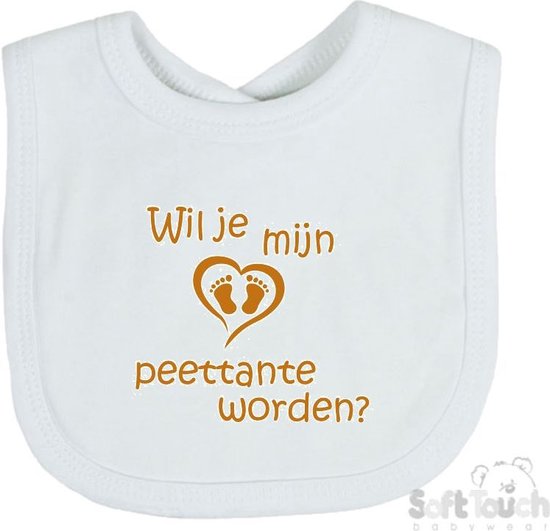 Soft Touch Slabber Slabbetje Slab "Wil je mijn peettante worden?" Unisex Katoen Wit/tan Maat 33x22 Cm van Soft Touch