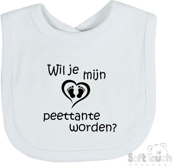 Soft Touch Slabber Slabbetje Slab "Wil je mijn peettante worden?" Unisex Katoen Wit/zwart Maat 33x22 Cm van Soft Touch