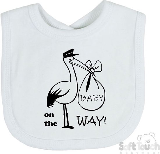 Soft Touch Slabber Slabbetje Slab Zwangerschap Aankondiging 2.0 "Baby on the way"! 2.0" Ooievaar Unisex Katoen Wit/zwart Maat 33x22 Cm van Soft Touch
