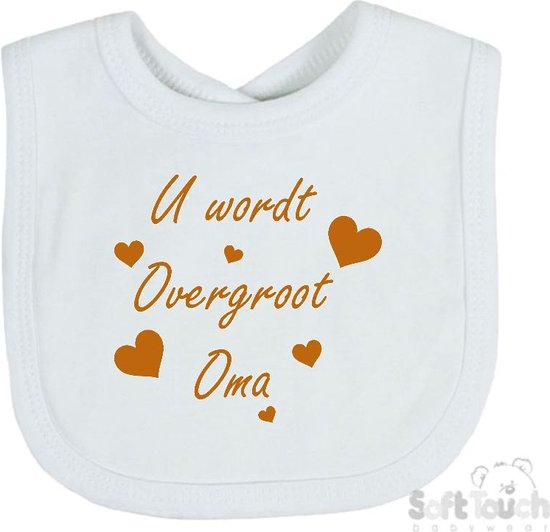 Soft Touch Slabber "U wordt overgroot oma" Unisex Katoen Wit/tan Maat 33x22 Cm Zwangerschap aankondigen - Bekendmaking zwangerschap - Zwangerschapsaankondiging van Soft Touch