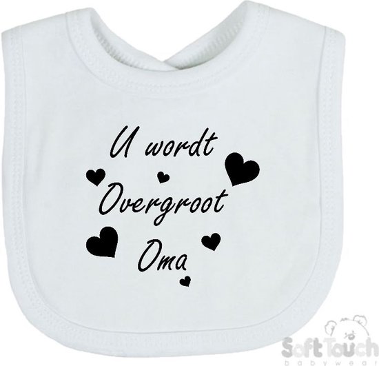 Soft Touch Slabber "U wordt overgroot oma" Unisex Katoen Wit/zwart Maat 33x22 Cm Zwangerschap aankondigen - Bekendmaking zwangerschap - Zwangerschapsaankondiging van Soft Touch