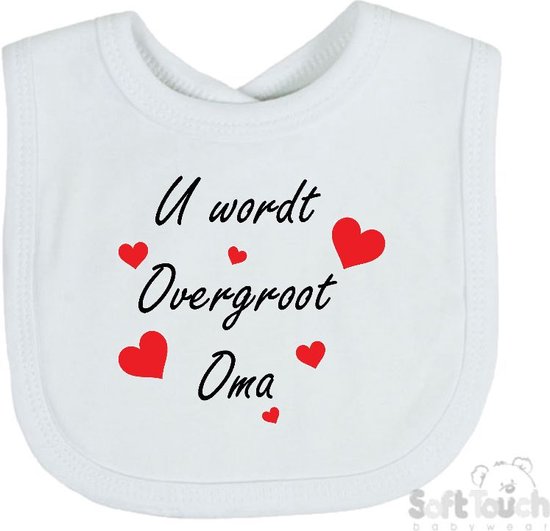 Soft Touch Slabber "U wordt overgroot oma" Unisex Katoen Wit/zwart/rood Maat 33x22 Cm Zwangerschap aankondigen - Bekendmaking zwangerschap - Zwangerschapsaankondiging van Soft Touch