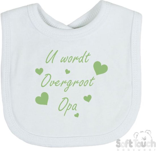Soft Touch Slabber "U wordt overgroot opa" Unisex Katoen Wit/sage green (saliegroen) Maat 33x22 Cm Zwangerschap aankondigen - Bekendmaking zwangerschap - Zwangerschapsaankondiging van Soft Touch