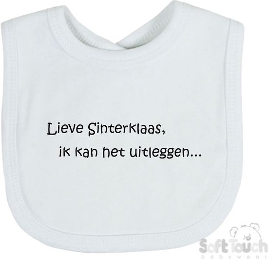 Soft Touch Slabbetje "Lieve Sinterklaas, ik kan het uitleggen..." Sinterklaas 5 December Unisex Katoen Wit/zwart Afmeting 33 x 22 Cm van Soft Touch