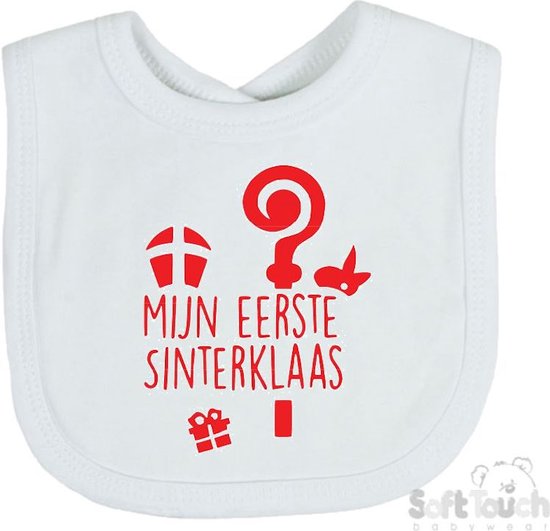 Soft Touch Slabbetje "Mijn eerste Sinterklaas" Sinterklaas 5 December Unisex Katoen Wit/rood Afmeting 33 x 22 Cm van Soft Touch