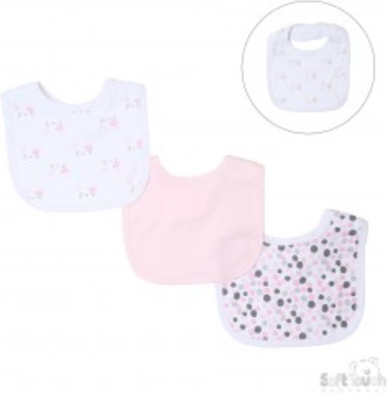 Soft Touch Slabbetjes Bunny 30 X 38 Cm Katoen Roze/wit 3 Stuks van Soft Touch