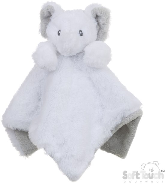 Soft Touch - Zeer Fluffie Knuffeldoekje Met Bewerkte Achterkant - Olifant - +/- 36 x 36 Cm - Polyester - Wit/grijs