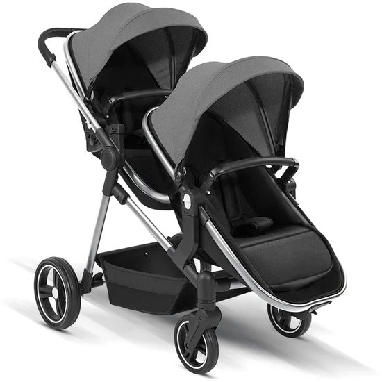 Solayne Kinderwagen - Buggy - Duo kinderwagen - Tweeling kinderwagen - Dubbele kinderwagen - Opvouwbaar - Lichtgewicht - Licht grijs