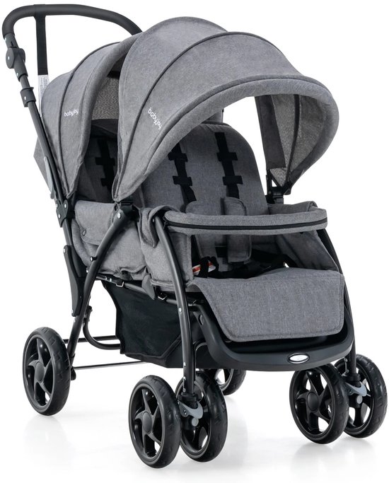 Solayne Kinderwagen - Buggy - Wandelwagen - Duo Buggy - Duo kinderwagen - Tweeling kinderwagen - Lichtgewicht - Inklapbaar - Grijs van Merkloos