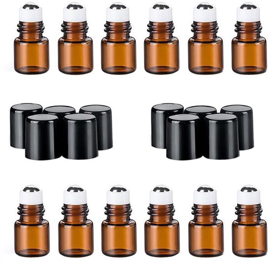 Solidchoice - Dailygoody - Mini Amber Glazen Roller Flessen - 12x 3ml - Perfect voor Essentiële Olie - Hergbruikbaar - Parfum - Ideaal voor DIY - Geschikt voor Reiz