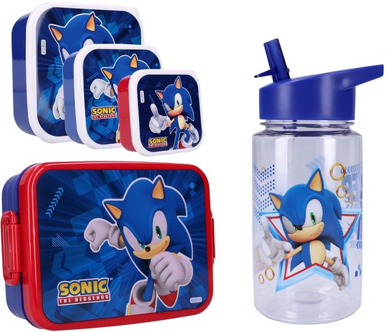 Sonic Lunchset - Lunchbox - Drinkfles - 3 Snackboxen - Blauw