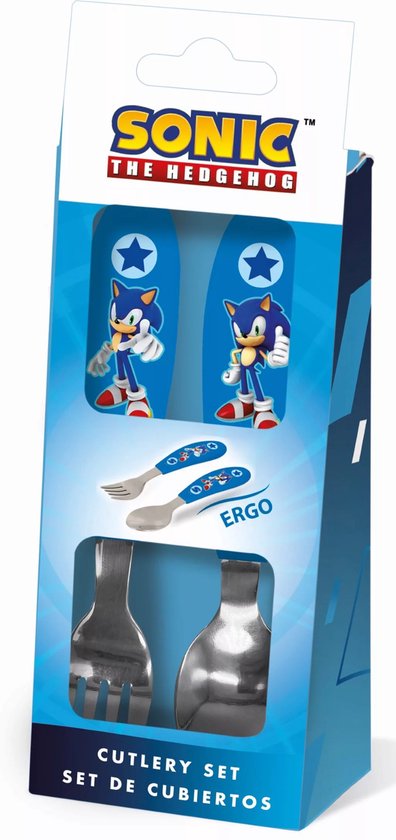 Sonic the Hedgehog Speed Bestekset Kind – 2-delig – Lepel & Vork – Veilig Leren Eten – Roestvrijstaal – Jongens van Merkloos