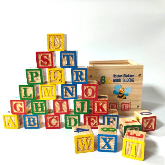 SoNis Houten Blokken ABC - Cijfers - Letters - Alfabet - Patronen - Speelblokken - Educatief van Merkloos