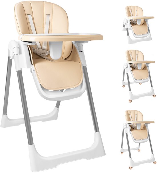 Soontrans - 4-in-1 Premium Kinderstoel - Meegroeistoel 0 tot 3 Jaar met Schommelfunctie - Inklapbare Eetstoel & Babystoel met Afneembare Eetblad - Verstelbare Rugleuninghoek - Peuterstoel - Kinderstoel op Wielen - Babystoel aan Tafel - Beige van Merkloos