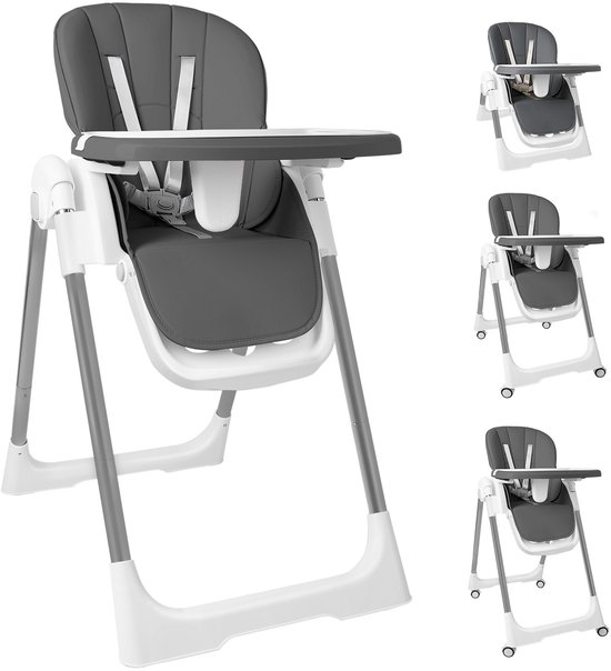 Soontrans - 4-in-1 Premium Kinderstoel - Meegroeistoel 0 tot 3 Jaar met Schommelfunctie - Inklapbare Eetstoel & Babystoel met Afneembare Eetblad - Verstelbare Rugleuninghoek - Peuterstoel - Kinderstoel op Wielen - Babystoel aan Tafel - Grijs van Merkloos