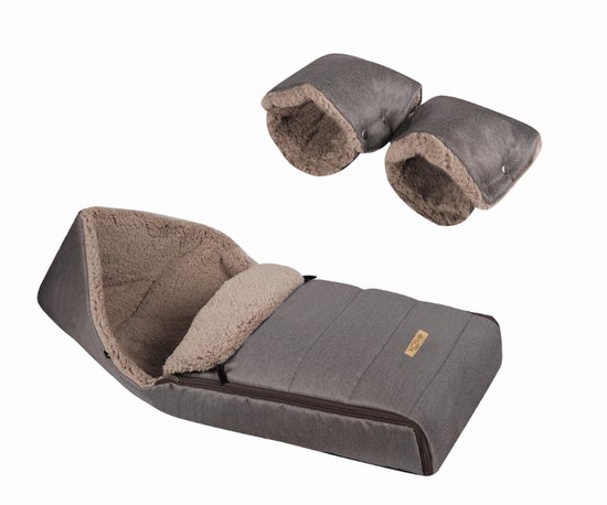 SOOSIE Winter Kinderwagen Voetenzak + Handmof – Bruin Melange & Teddy Bruin – Universeel – Waterproof – 110 cm van Merkloos