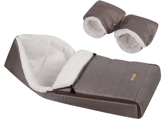 SOOSIE Winter Kinderwagen Voetenzak + Handmof – Bruin Melange & Teddy Crème – Universeel – Waterproof – 110 cm van Merkloos