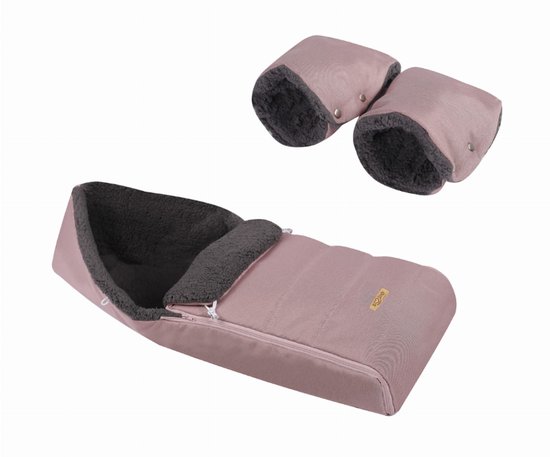 SOOSIE Winter Kinderwagen Voetenzak + Handmof – Roze Melange & Grijs Teddy – Universeel – Waterproof – 110 cm van Merkloos