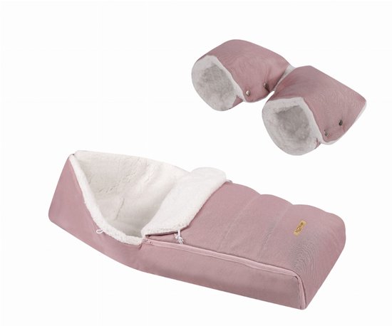SOOSIE Winter Kinderwagen Voetenzak + Handmof – Roze Melange & Teddy Crème – Universeel – Waterproof – 110 cm van Merkloos