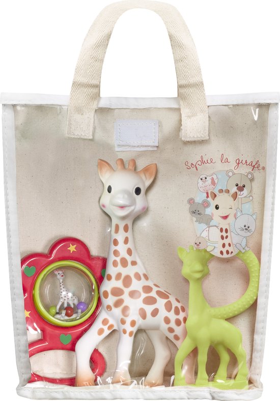 Sophie de giraf Cadeauset in Katoenen cadeautas - Sophie de giraf, Rammelaar & Bijtring - Kraamcadeau - Babyshower cadeau - 4-Delig van Sophie de giraf